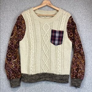 BKE patchwork cable knit sweater M boho grunge academia hipster wool cotton
